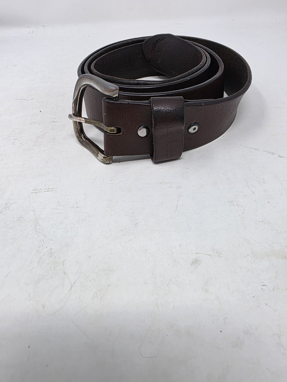 Carhartt Dark Brown Genuine Leather Work Belt Size 46 Snap Buckle Heavy Duty